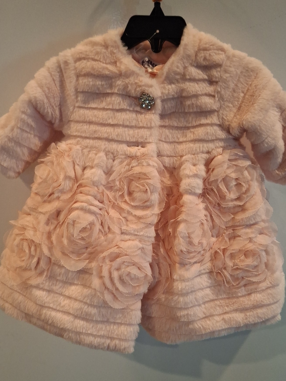 Peach Rose Appliqué Faux Fur Baby Coat W/ Matching Dress Infant 3-6 Months